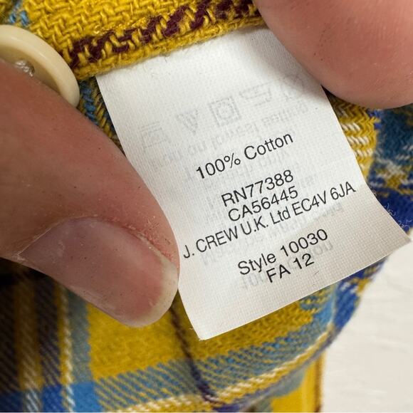 J Crew Yellow Blue Plaid Button Down Shirt Womens 6 Boy Fit Casual Flannel Fall - Picture 3 of 10